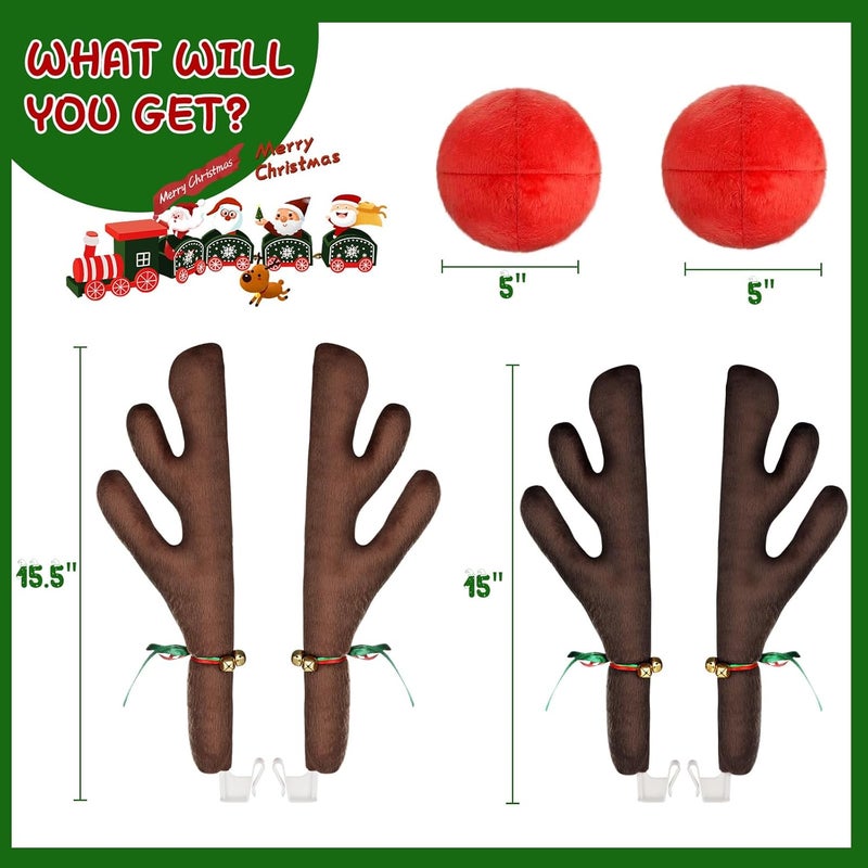 Hydencamm 2 Pack Red Nose for Car, Reindeer for Car Window Roof-Top & Front Grille, Car Antler & Nose Christmas Decorations for Car Jingle Bell Compatible with Car, SUV, Jeep, Truck - Image 5